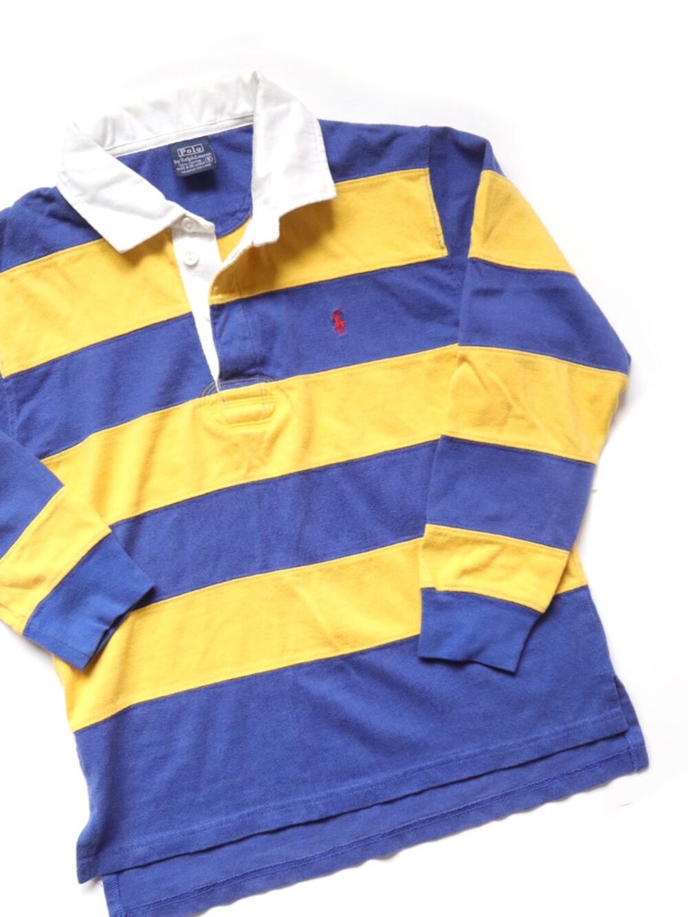 Vintage 90s Polo Ralph Lauren Blue & Yellow Rugby Shirt / 8-10Y